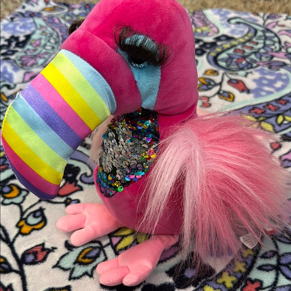 Douglas Cuddle Toys Vivian Toucan Plush Pink Fuzzle Rainbow Beak Bird Sequins